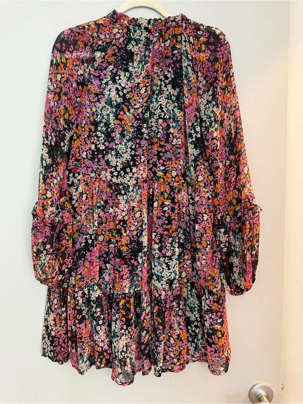 Vince Camuto Floral Tiered Long-Sleeve Mini Dress - Pink Multi